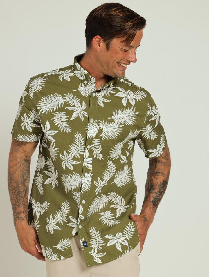 Floral Shirt - Olive/White