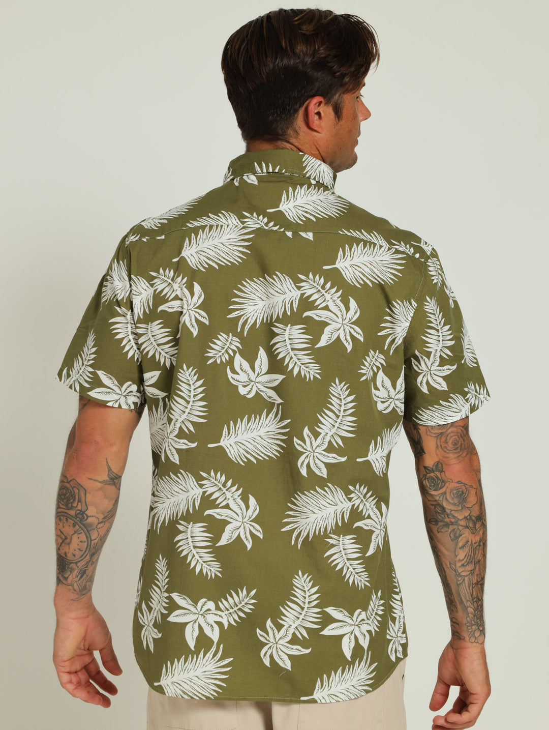 Floral Shirt - Olive/White