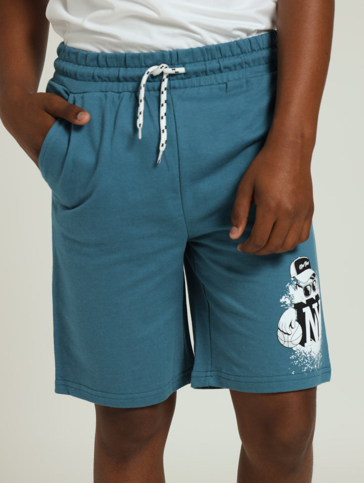 Boys Basketball Printed Shorts - Teal