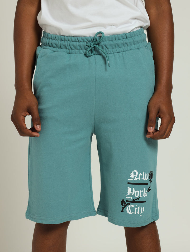 Boys City Printed Fleece Shorts - Teal