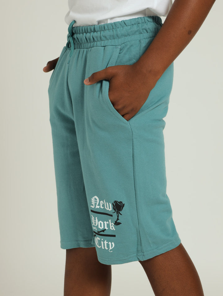 Boys City Printed Fleece Shorts - Teal