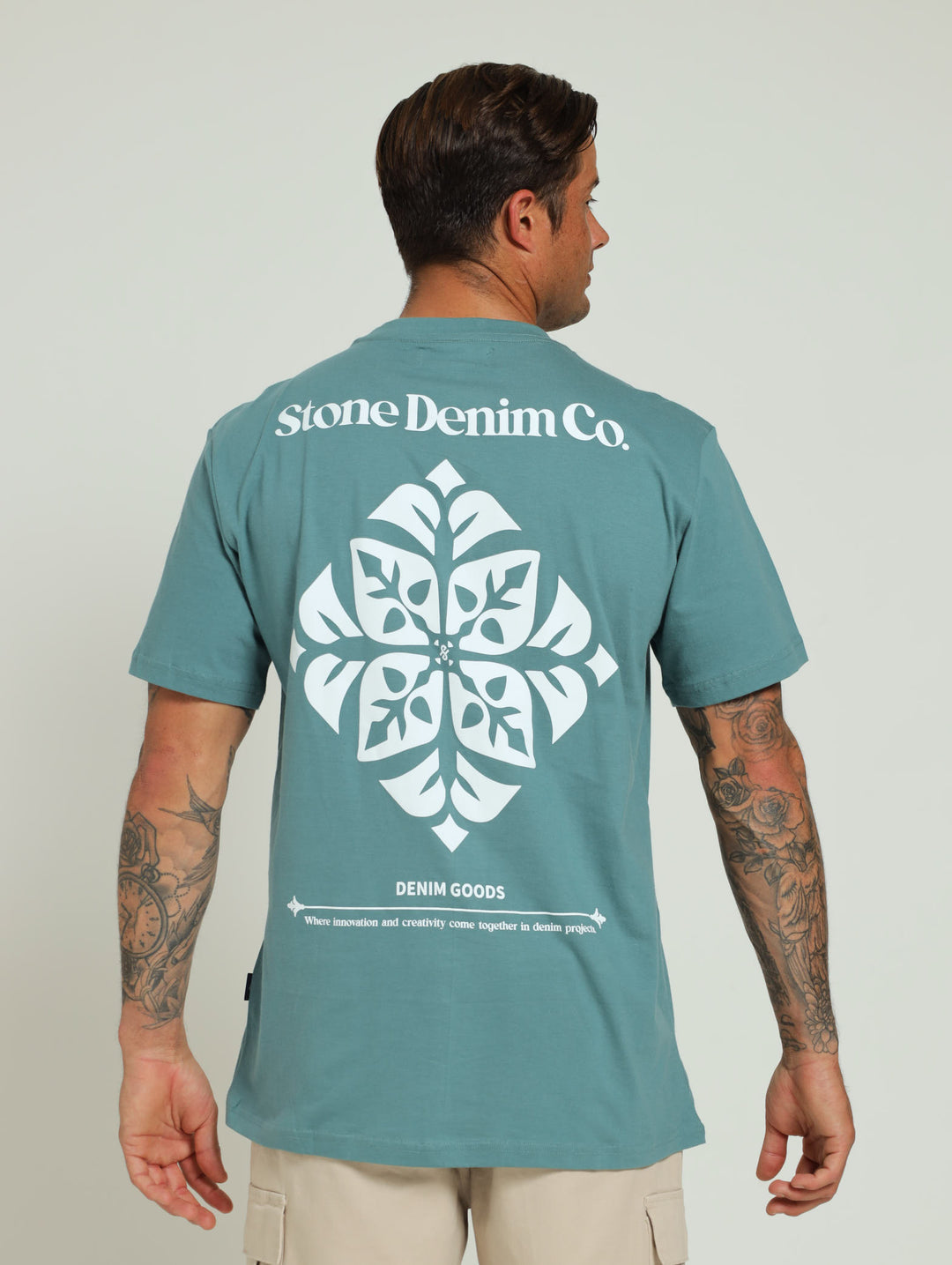 Stone Denim Front & Back Tee - Teal