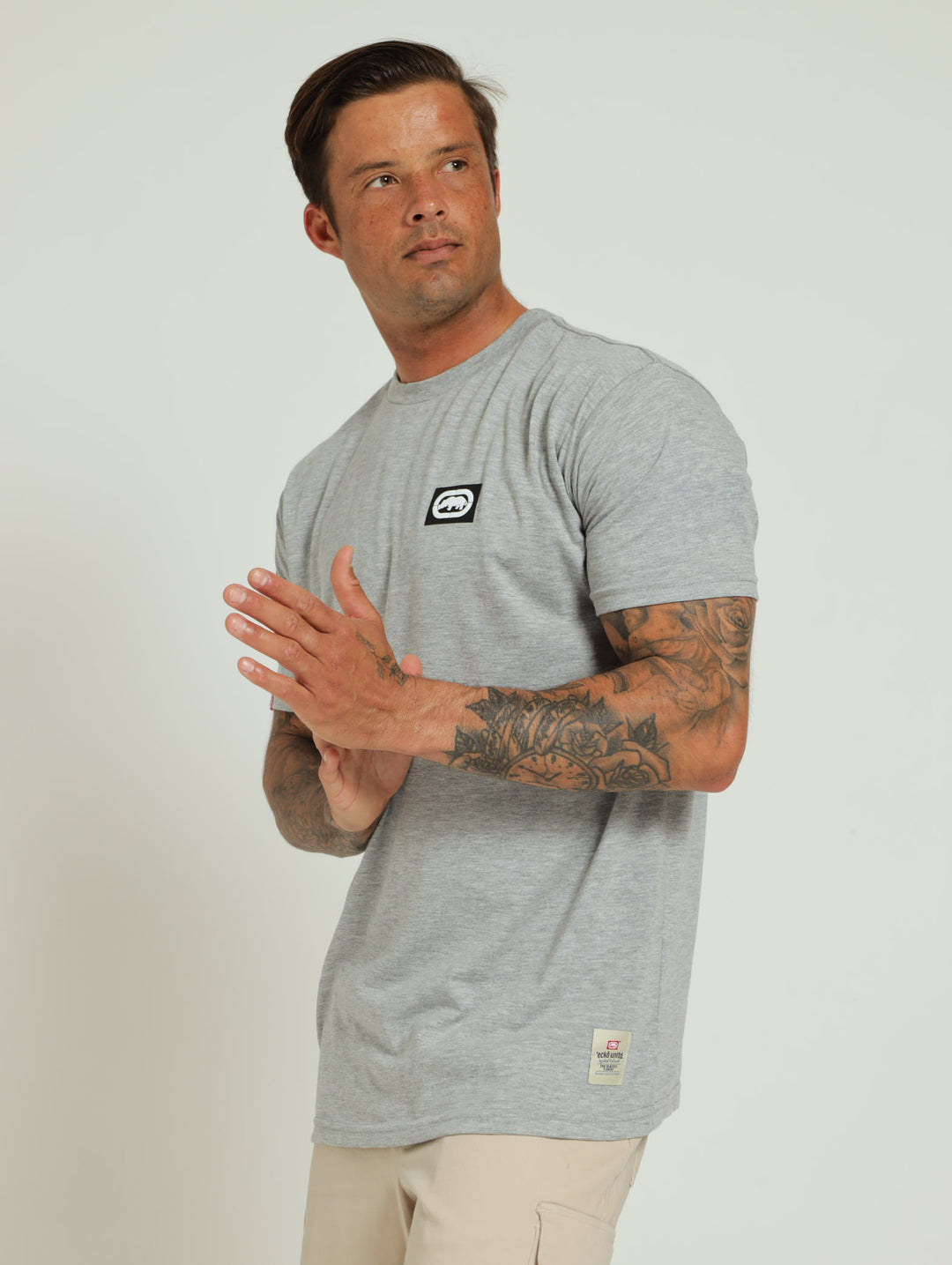 Never Out Print Tee - Grey Melange