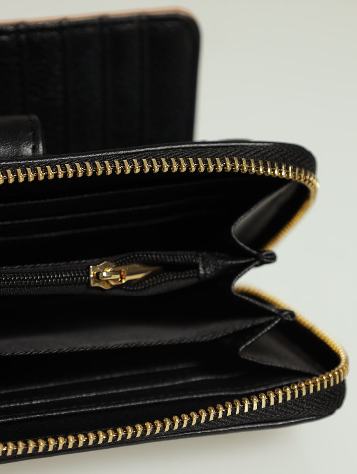 Flap Zip Around Purse - Black