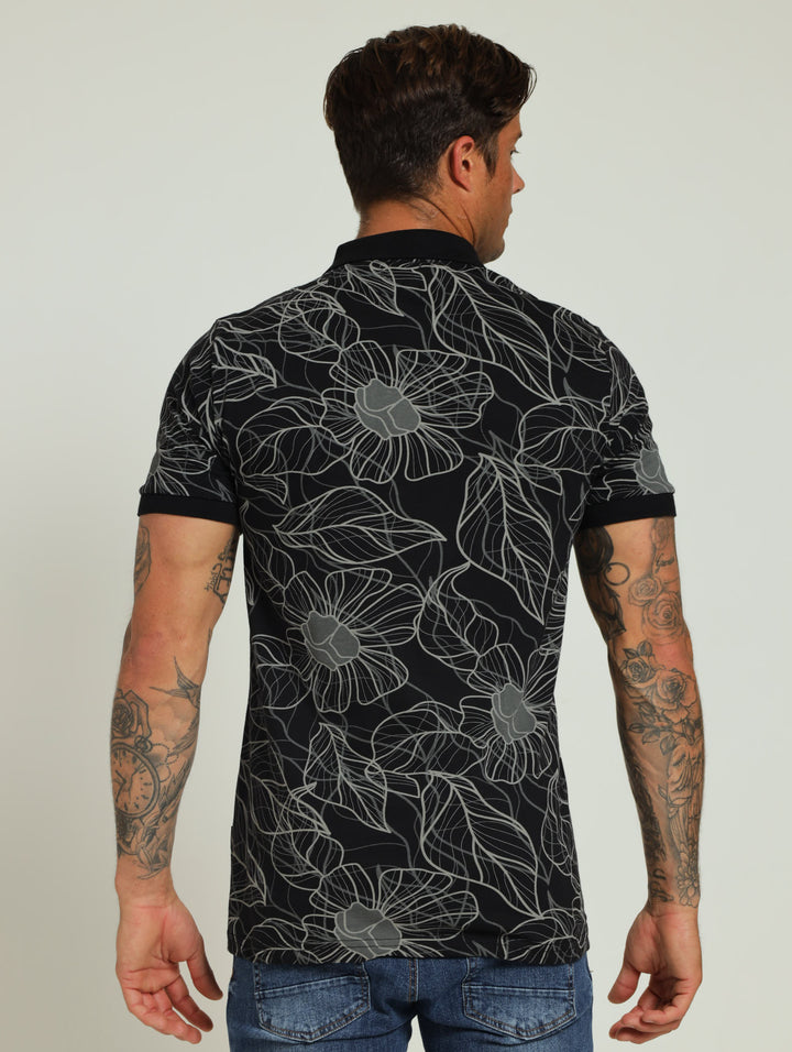 Printed Leaf Golfer - Black