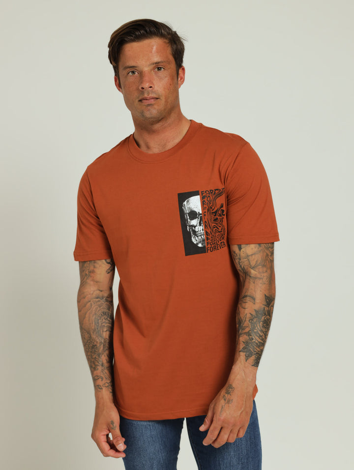 Skull Front & Back Print Tee - Rust