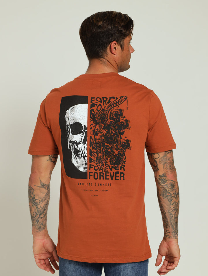 Skull Front & Back Print Tee - Rust