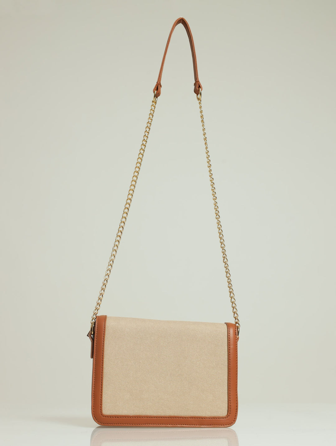 Canvas Front Clasp Satchel - Tan