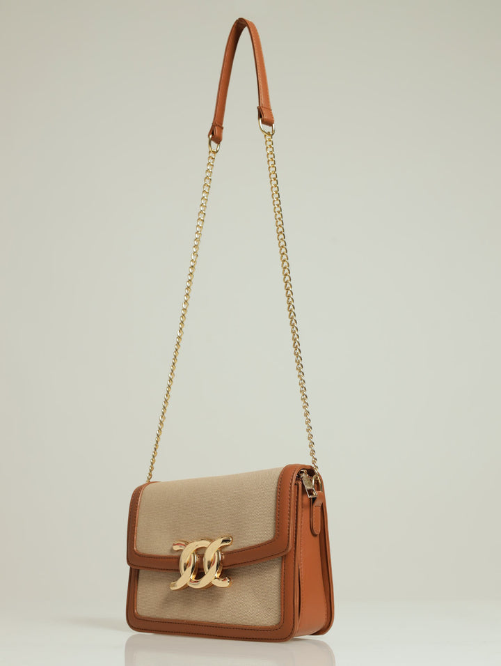 Canvas Front Clasp Satchel - Tan