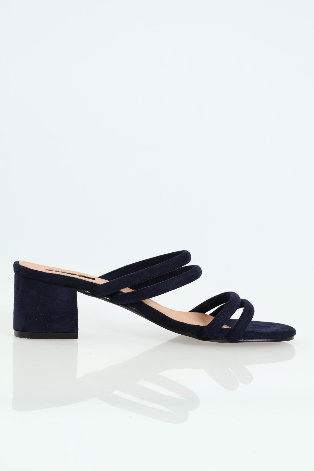 Multi Strap Block Kitten Mule Heel - Navy