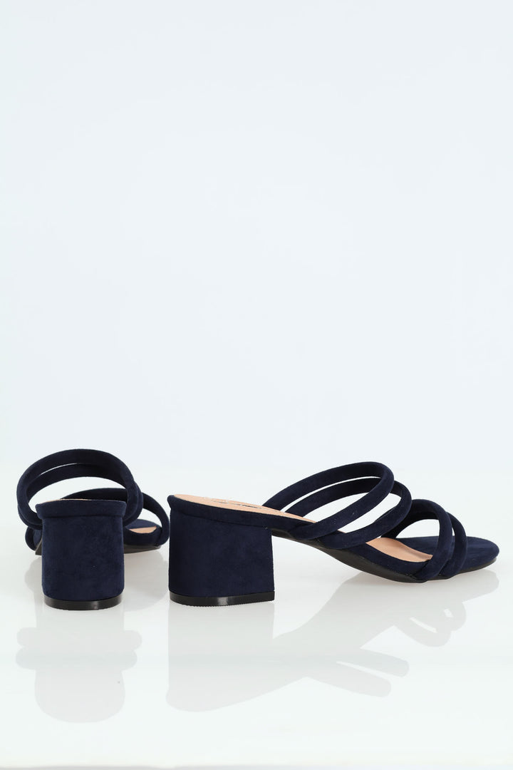 Multi Strap Block Kitten Mule Heel - Navy