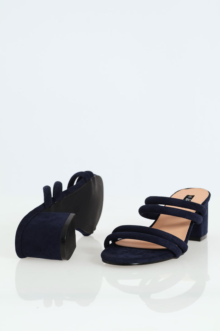 Multi Strap Block Kitten Mule Heel - Navy