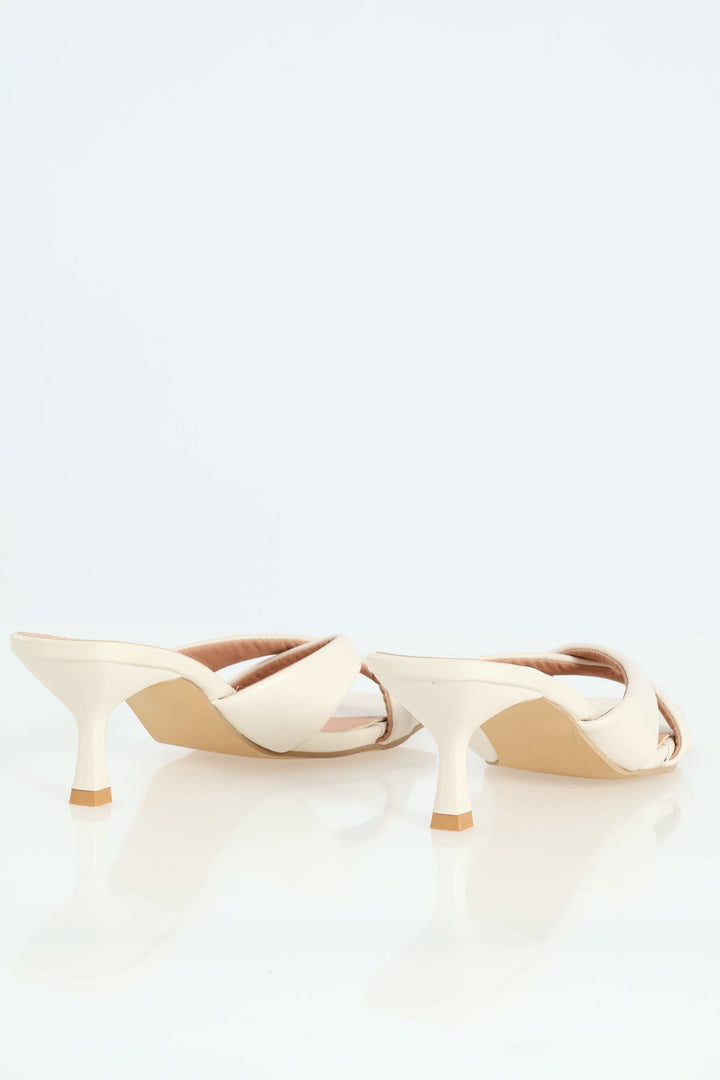 Cross Puff Straps Kitten Mule Heel - Nude