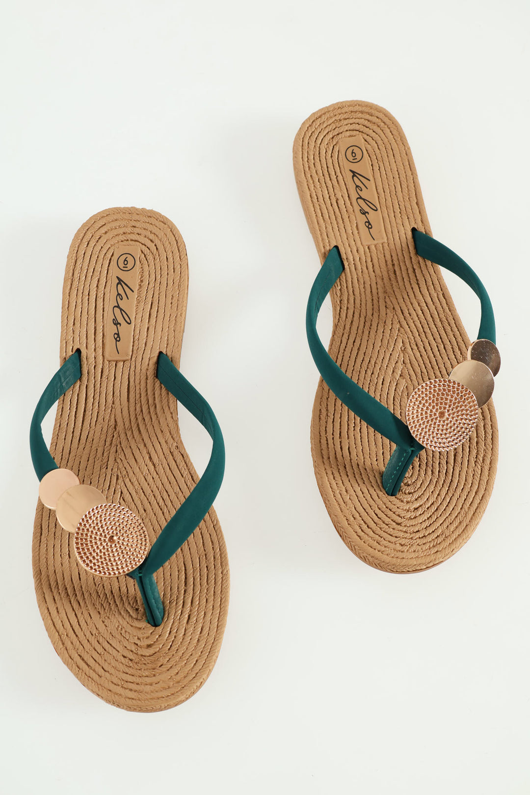 Metal Circle Trim Thong Sandal - Forest Green