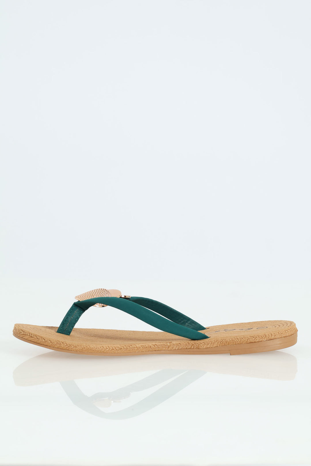 Metal Circle Trim Thong Sandal - Forest Green