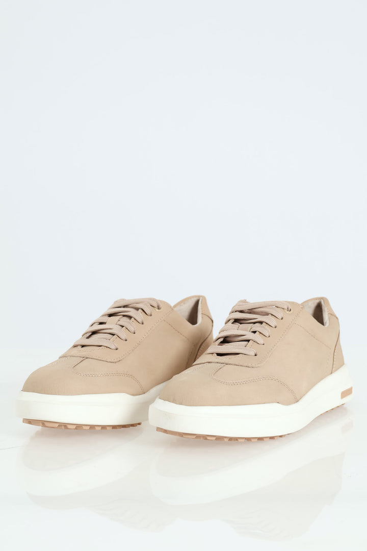 Panelled T-Toe Lace Up Sneaker - Sand