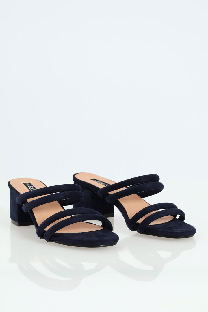 Multi Strap Block Kitten Mule Heel - Navy