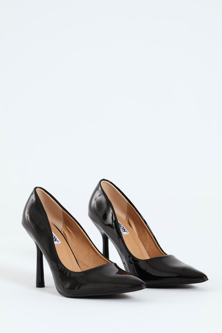 Lila 4 Patent Pointed Toe Court Heel - Black