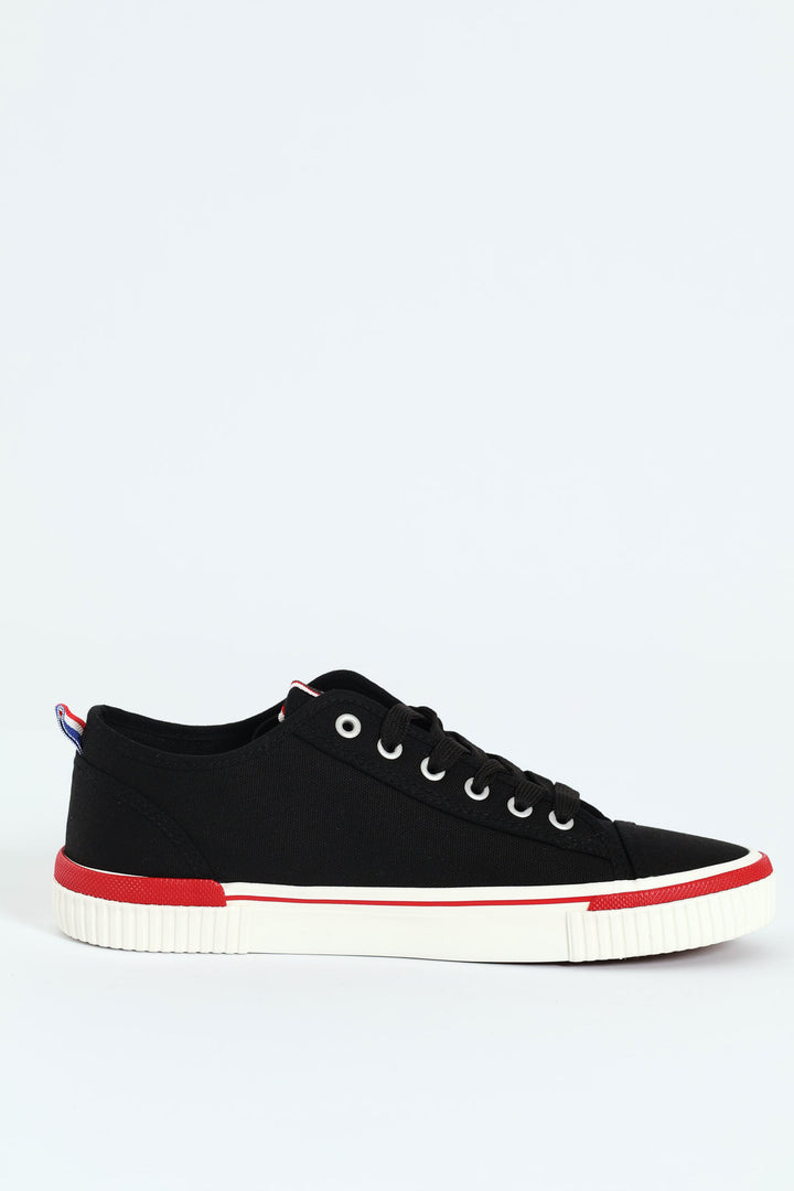 Pulse Basic Vulcanised Lace Up Sneaker - Black/White