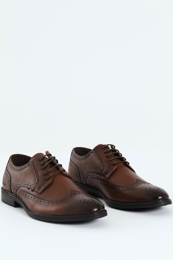 Comfort Full Brogue Apron Detail Lace Up Derby Shoe - Brown