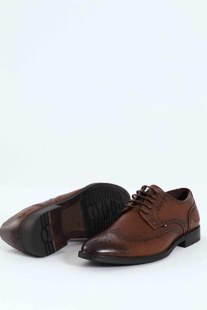 Comfort Full Brogue Apron Detail Lace Up Derby Shoe - Brown