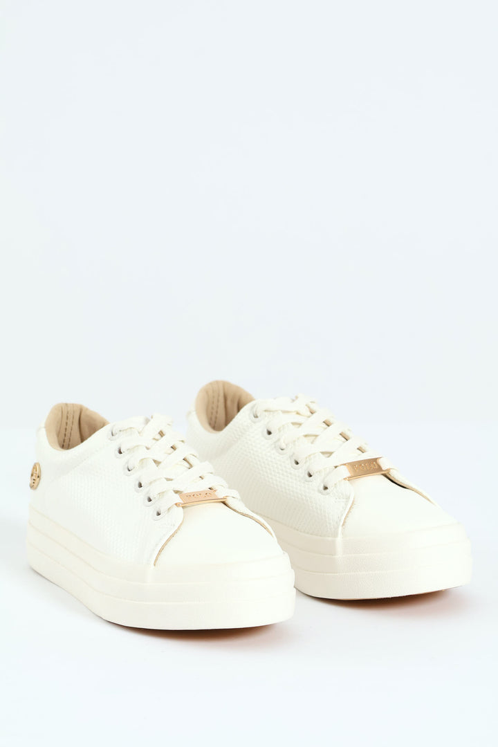 Textured Platform Sneaker - White