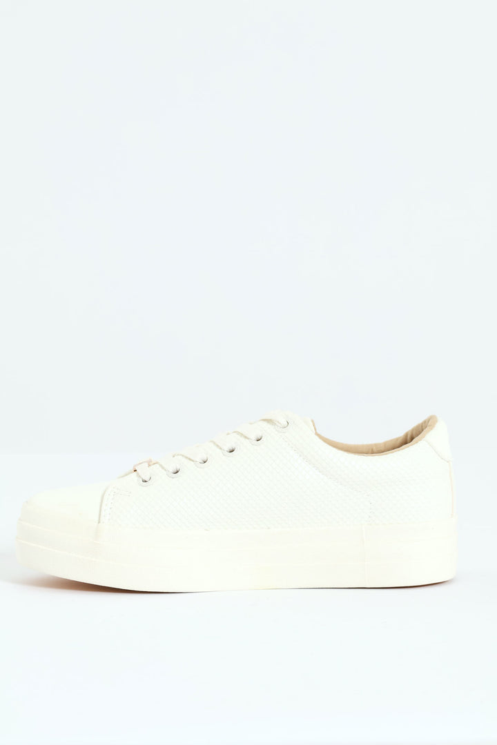 Textured Platform Sneaker - White