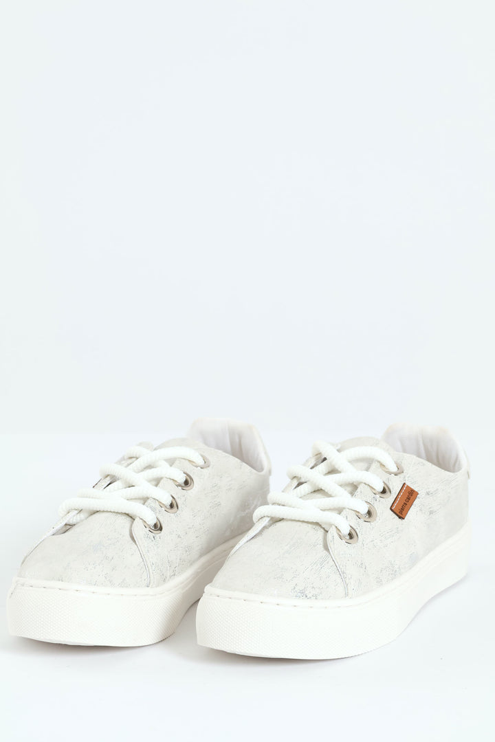 Lucie 6 Crackle Lace Up Sneaker - White