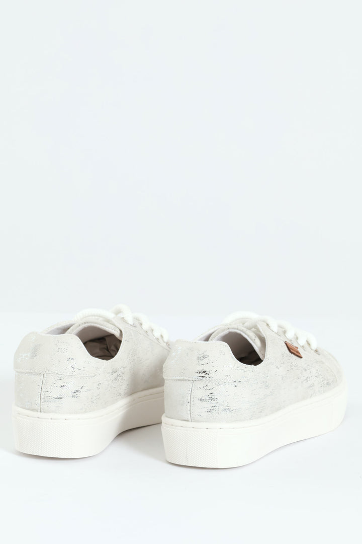 Lucie 6 Crackle Lace Up Sneaker - White