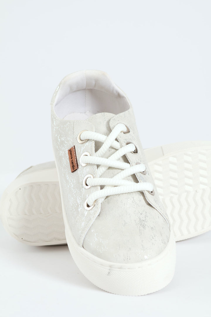 Lucie 6 Crackle Lace Up Sneaker - White