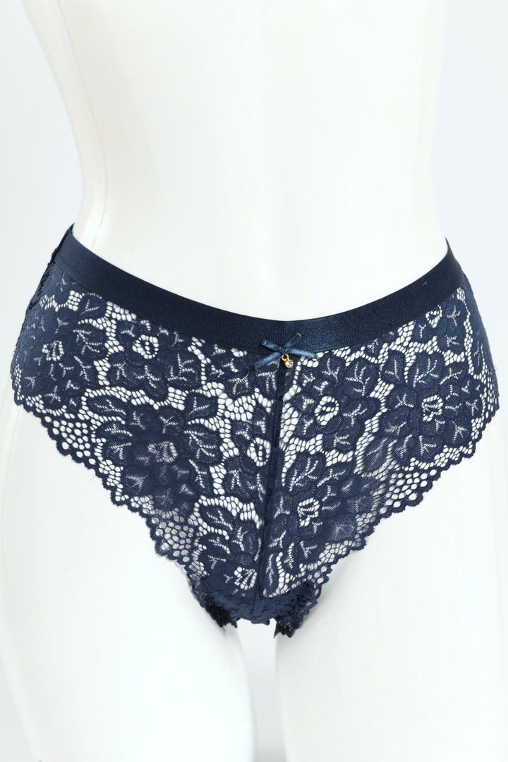 Shimmer Waistband Full Lace Midi Panty - Blue