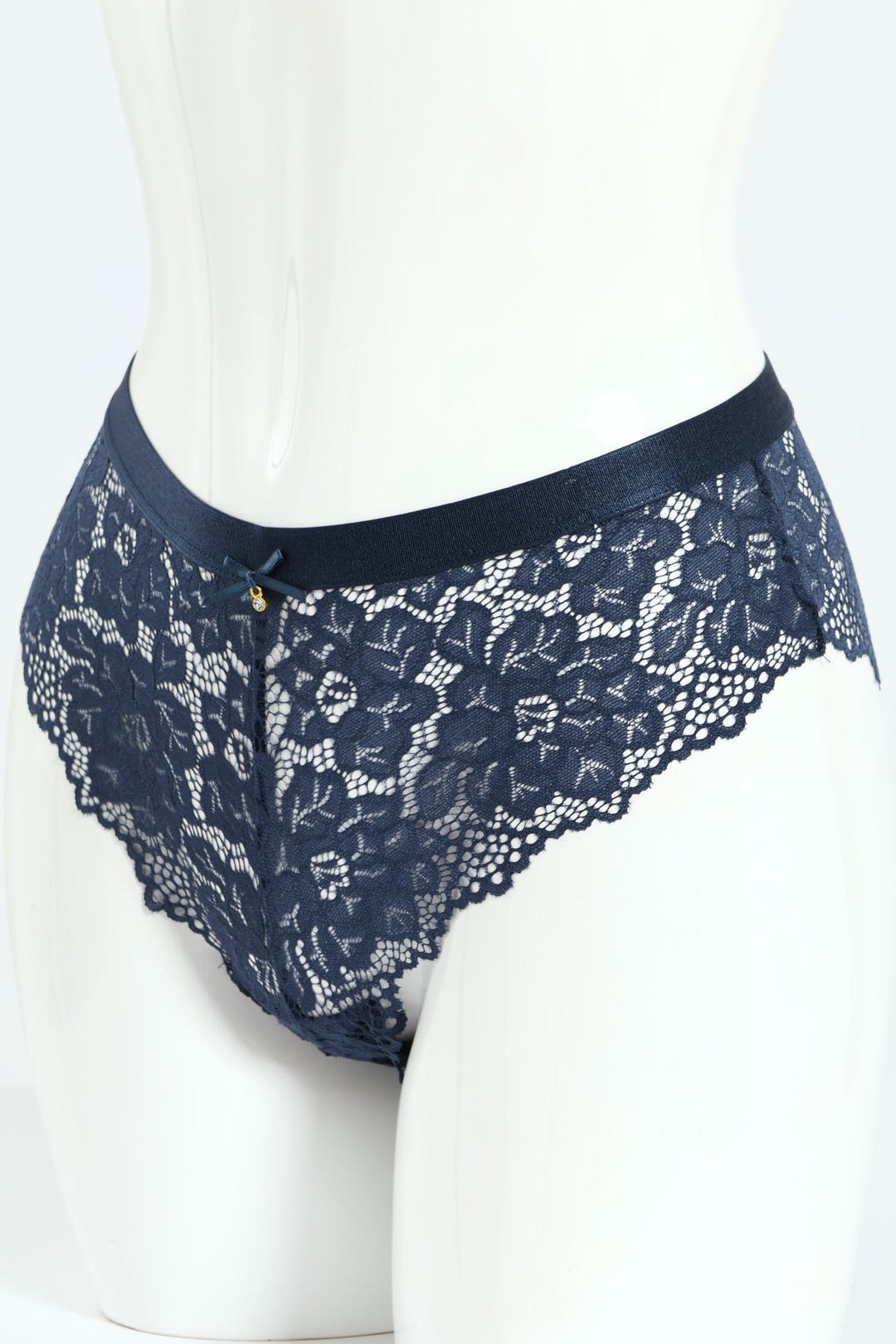 Shimmer Waistband Full Lace Midi Panty - Blue