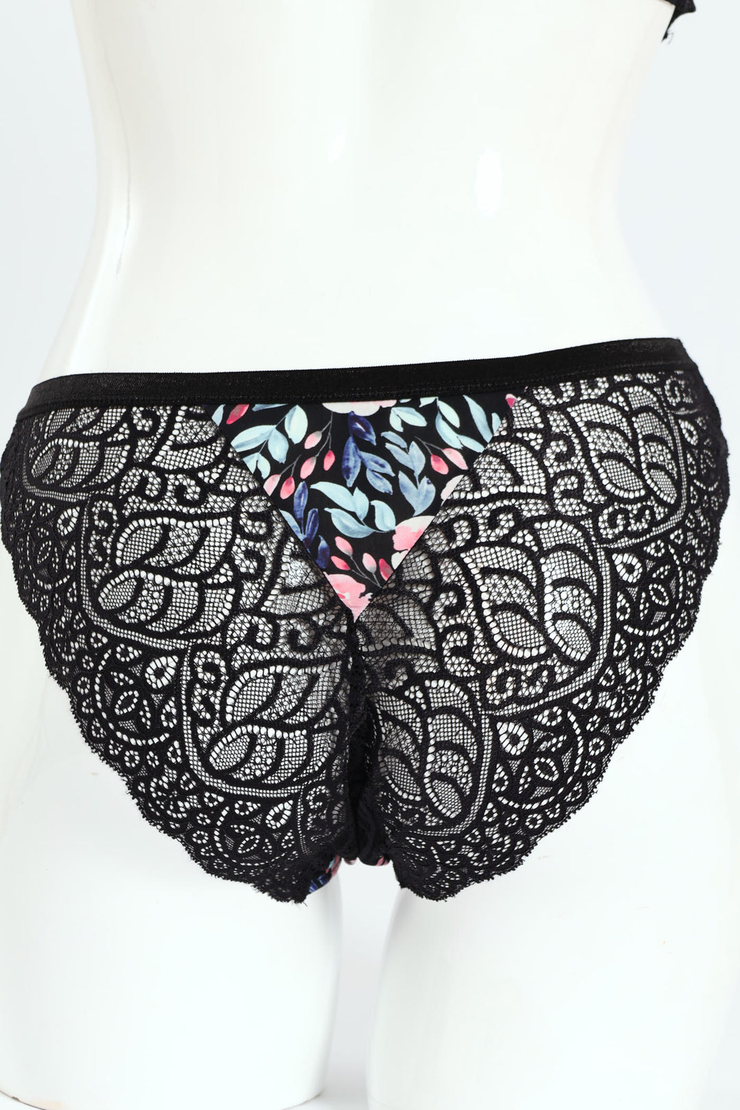 Floral Printed Microfibre & Lace Combo Brazilian Panties - Grey