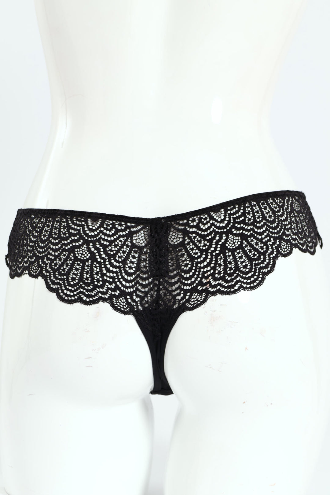 Microfibre & Lace Combo Thong Panty - Black