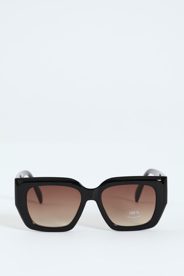 Gold Trim Temple Square Frame Lenses - Black