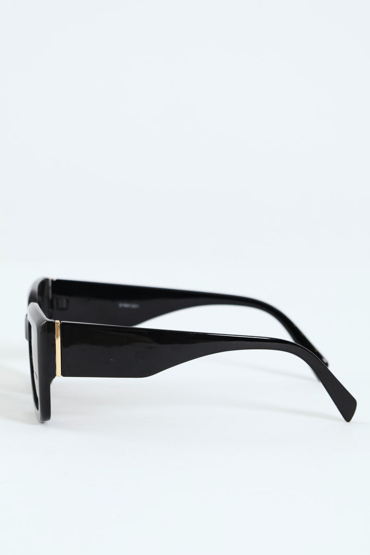 Gold Trim Temple Square Frame Lenses - Black