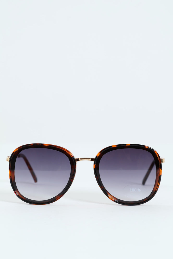 Round Smoke Gold Temple Sunglasses - Tortoise