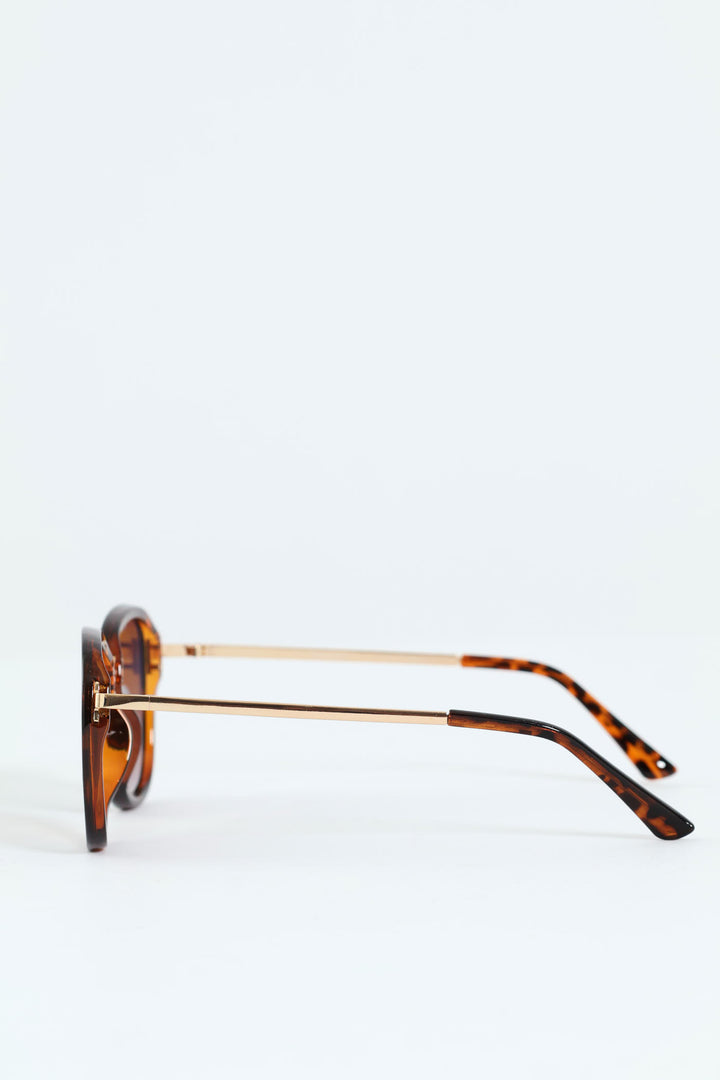 Round Smoke Gold Temple Sunglasses - Tortoise