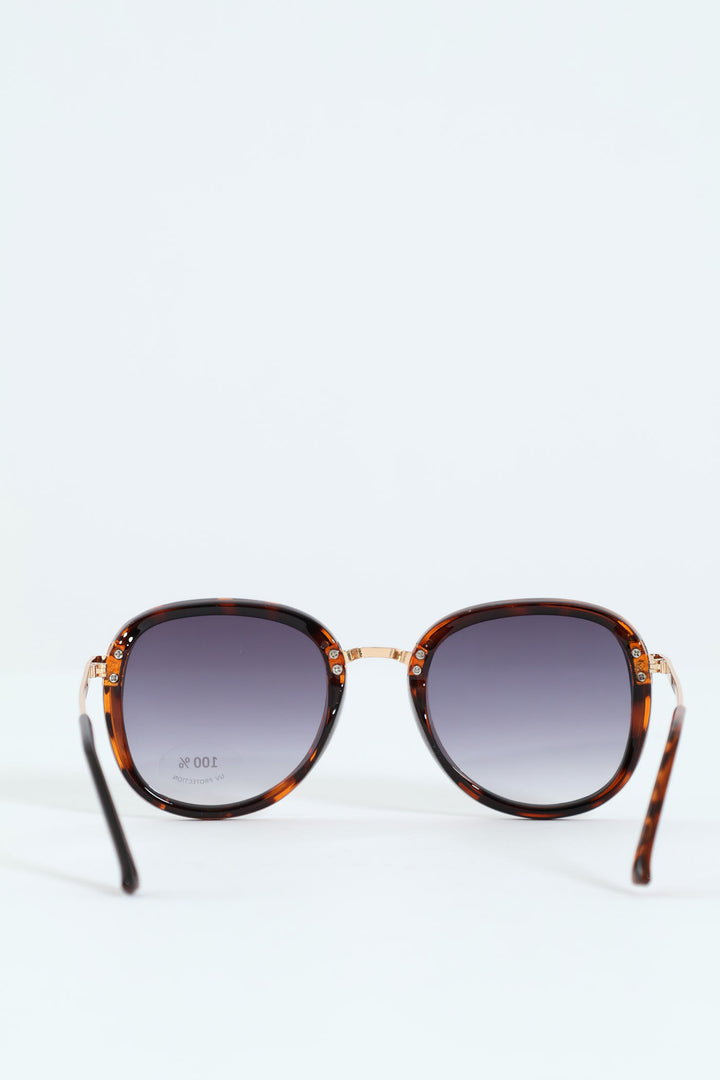 Round Smoke Gold Temple Sunglasses - Tortoise