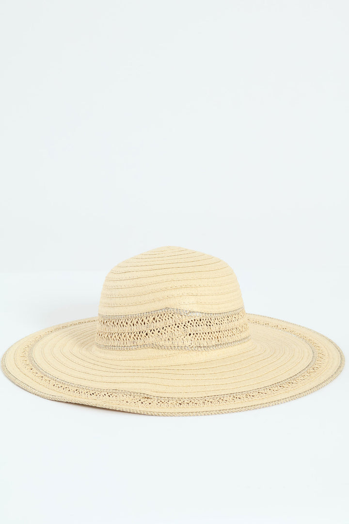 Lurex Trim Straw Hat - Beige