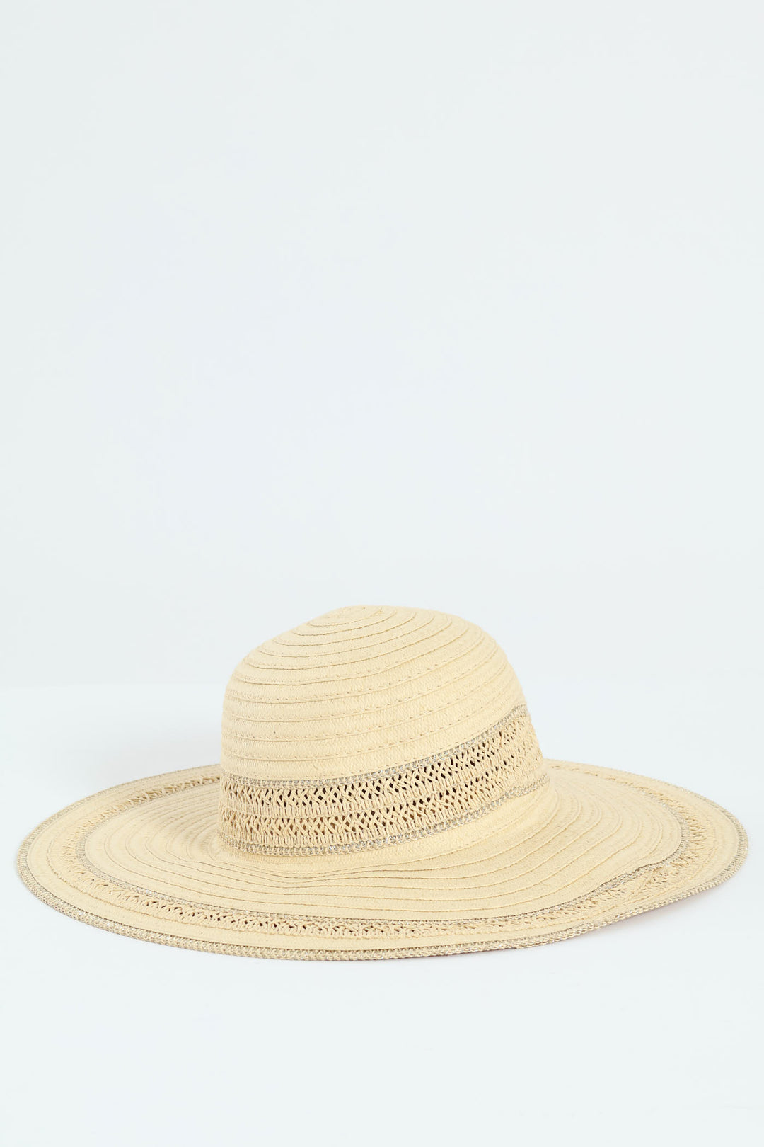 Lurex Trim Straw Hat - Beige