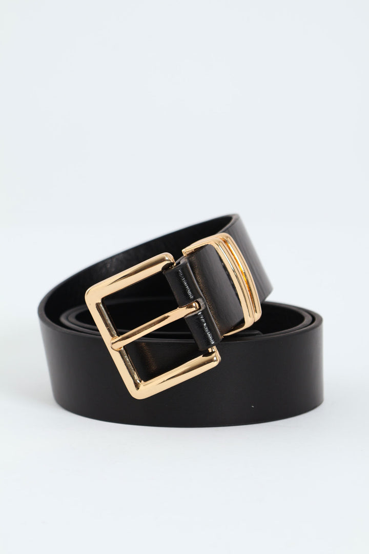 Square Buckle Double Loop Core Belt - Black