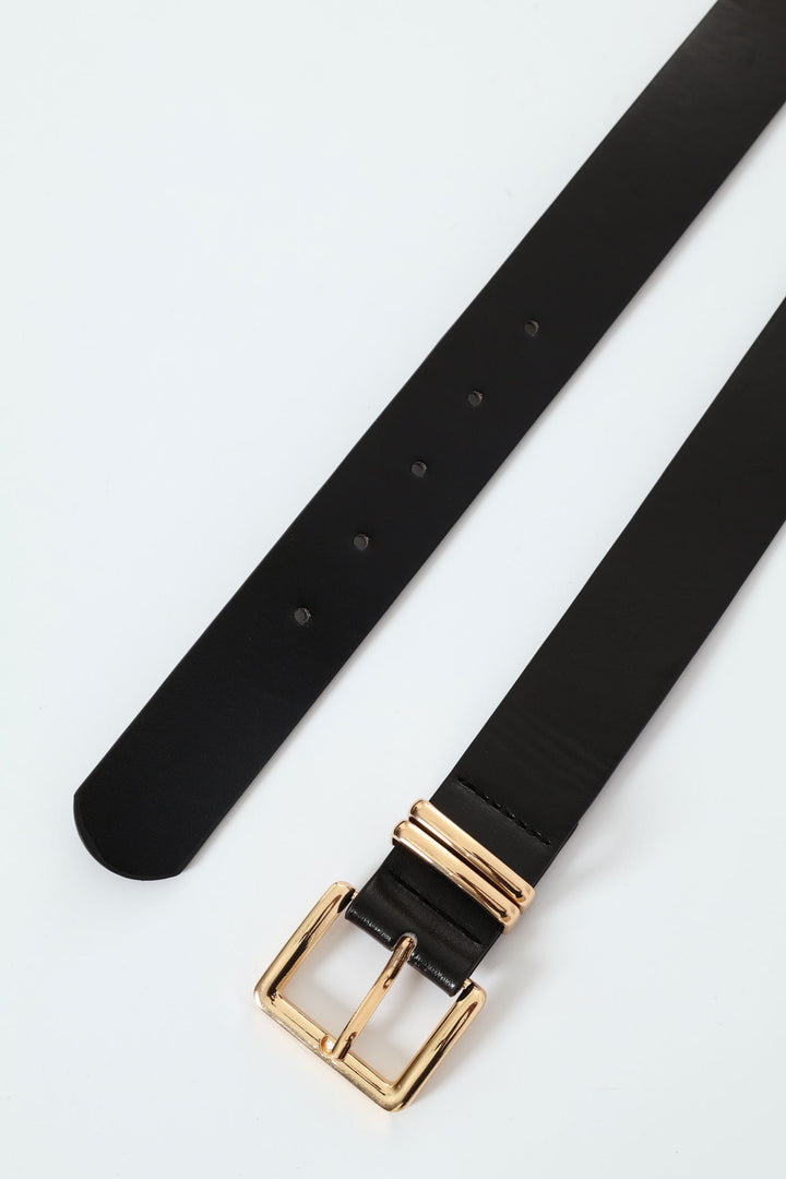 Square Buckle Double Loop Core Belt - Black