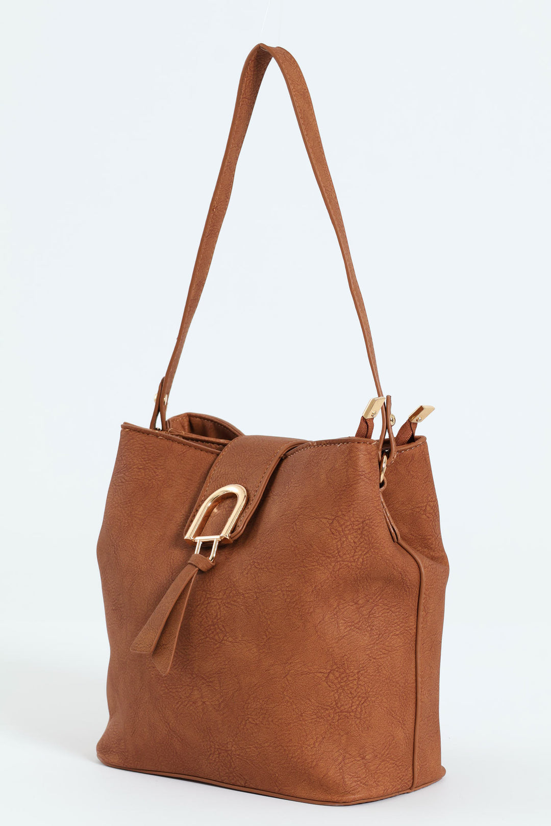 Gold Clasp Flap Shopper Bag - Tan