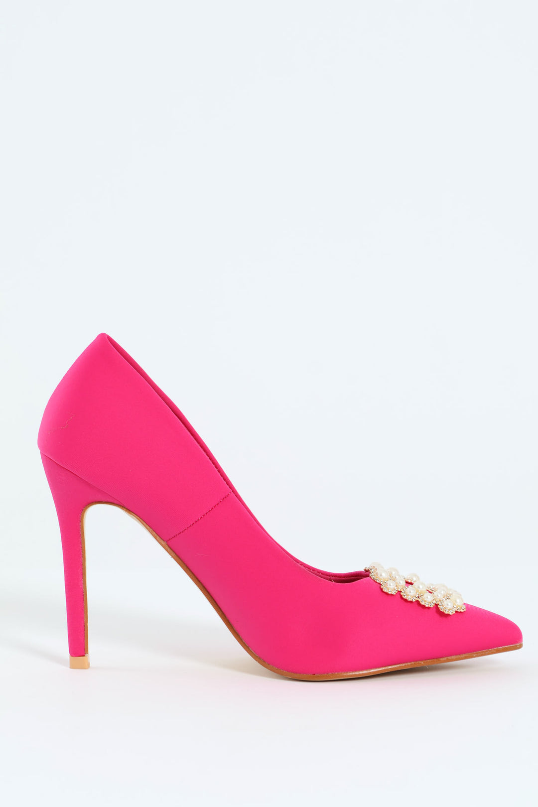 Pearl Broach Pointed Toe Heel  - Cerise