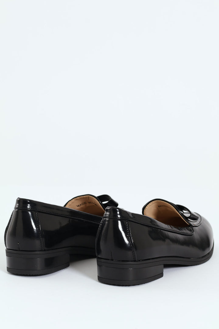 Leandra 17 Bow Trim Round Toe Patent Loafer - Black