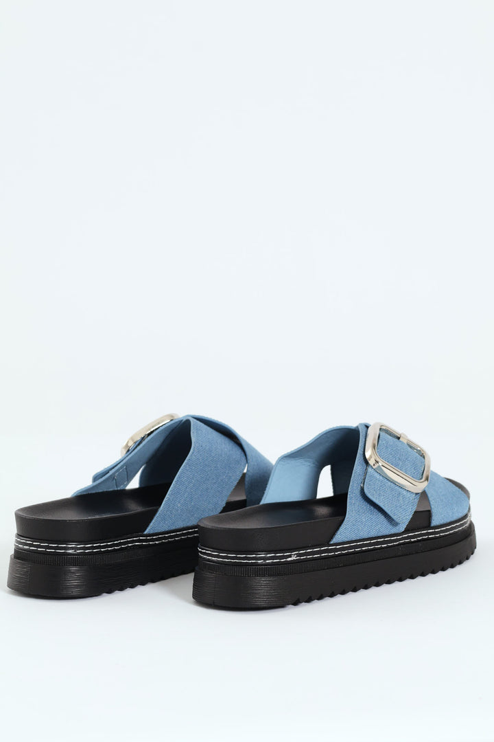 Janiel Cross Over Buckle Platform Sandal - Blue