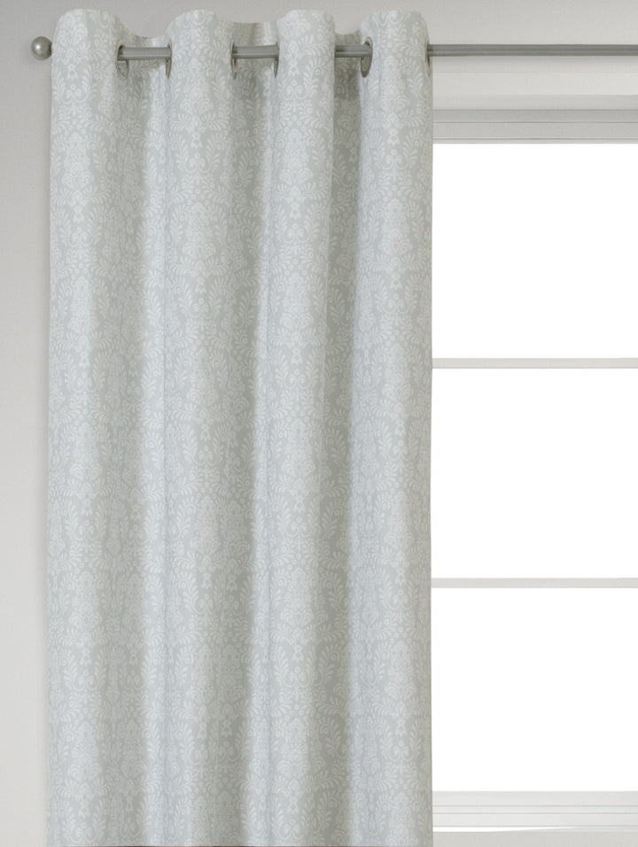 Eyelet Lined Print Fern Damask Curtain 140X218 - Grey