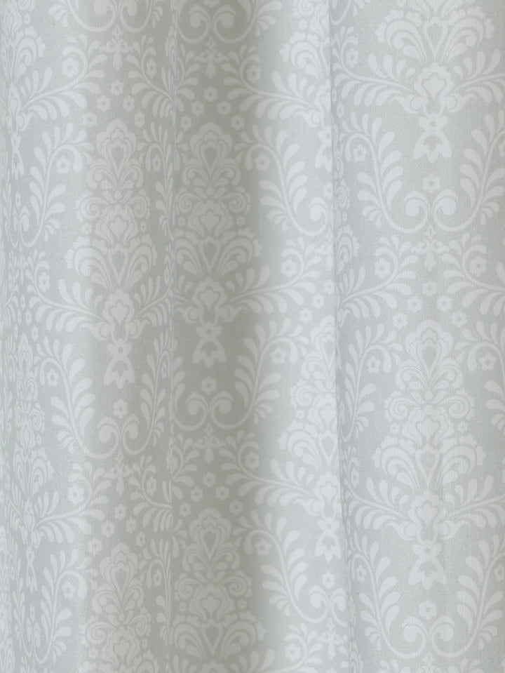 Eyelet Lined Print Fern Damask Curtain 140X218 - Grey