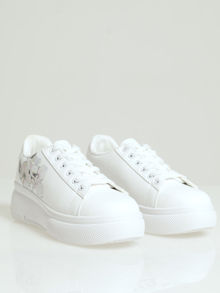 Valentine Floral Lace Up Platform Sneaker - White